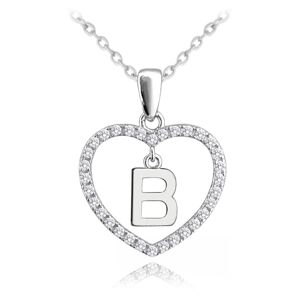 Strieborný náhrdelník písmeno v srdci "B" so zirkónmi Minet JMAS900BSN45